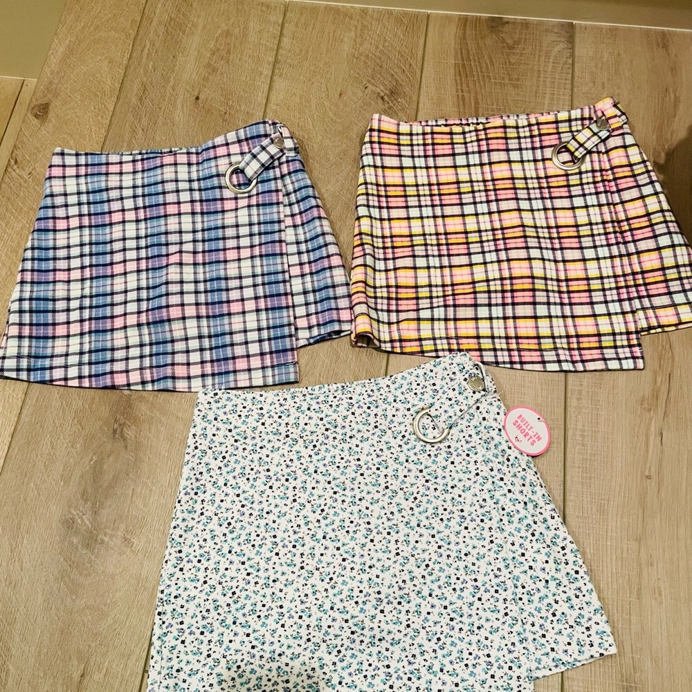 Justice Girl's Youth Multi Plaid Mini Skirt With Built In Shorts, Size 7